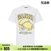 GANNI 24春夏白色棉质柠檬图案印花女士休闲圆领短袖T恤