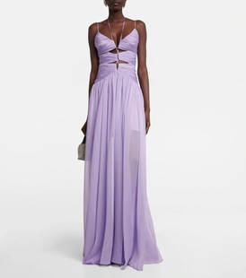 紫色雪纺长裙欧美性感，吊带连衣裙女装，网纱休闲派对聚会晚装