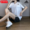 Adidas阿迪达斯运动套装女2024夏季白色圆领短袖休闲五分裤