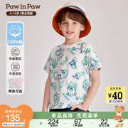 pawinpaw卡通小熊童装24年夏男女童，纯棉休闲可爱满印短袖t恤