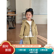 queen童装韩版儿童，运动套装2024春季女童纯色卫衣卫裤两件套