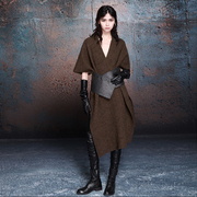 MIA HAN原创设计冬季女装无扣五分袖羊毛斗篷披肩外套大衣