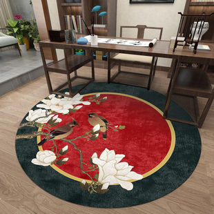 新中式圆形地毯地垫客厅卧室红色古典地垫防滑耐脏脚垫中国风垫子