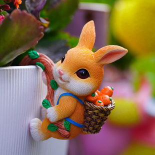 可爱兔子花盆挂件幼儿园花园花架攀爬鱼缸悬挂装饰品挂饰造景摆件