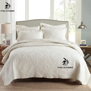 跨境床上用品水洗 欧美纯色绣花床盖式三件套 纯棉绗缝被美式白色