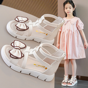 儿童凉鞋女童鞋夏季2023时尚，露趾平底公主，鞋中大童学生罗马鞋