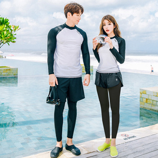 2020韩国情侣泳装男三件套女四件套长袖长裤修身保守潜水泳衣