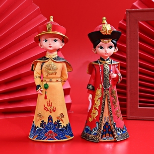 宫廷风皇上皇后古装树脂娃娃摆件皇帝后人偶家居婚庆桌面装饰礼物