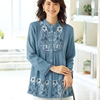 2023年春季日本女士，刺绣9分袖宽松衬棉麻衬衫有大码