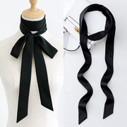 2米黑色细窄长条小丝巾女发带绑包丝带搭配衬衫脖子领带飘带装饰