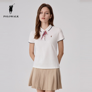 polowalk领结短袖polo衫女2024夏季小个子显瘦遮肚子，半袖气质上衣