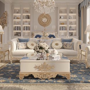 法式轻奢实木雕花沙发布艺沙发古典宫廷客厅家具组合欧式简约现代