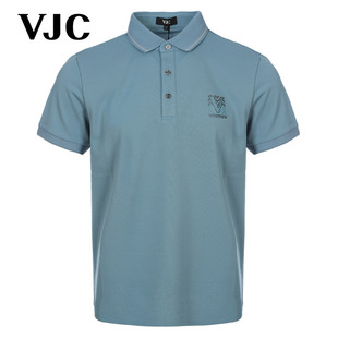 VJC/威杰思2024年男装绿色弹力针织短袖修身短款Polo衫