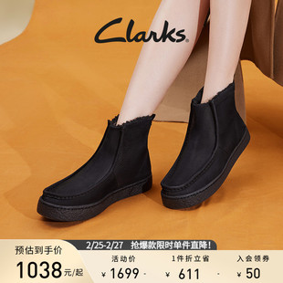 clarks其乐女鞋雪地靴冬季靴子，中筒靴加厚加绒保暖女靴