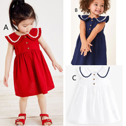 next英国女童红色娃娃，领连衣裙短袖生日礼服，纯棉蓝色c46-828