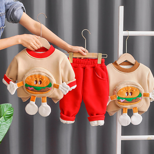 婴儿冬装套装加绒加厚0一1岁宝宝3网红儿童装，2男童衣服两件套韩版