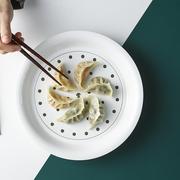 饺子盘沥水双层果盘陶瓷水饺盘创意深y盘子菜盘家用蒸架蒸盘片蒸