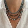 印第安复古民族风时尚松石项链女套装手工串珠磨砂做旧颈链锁骨链