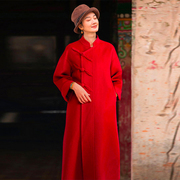 中国红新中式双面羊绒大衣女 知笔墨2023年冬高端长款羊毛呢外套