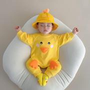 宝宝衣服秋装连体衣纯棉，哈衣可爱超萌小黄鸭，婴儿长袖爬服外出服
