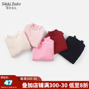 女童酒红色毛衣打底衫儿童，半高领纯色针织衫，小童婴儿线衣新年衣服