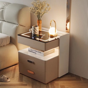 实木智能床头柜简约充电现代轻奢多功能高级家用卧室岩板床边柜