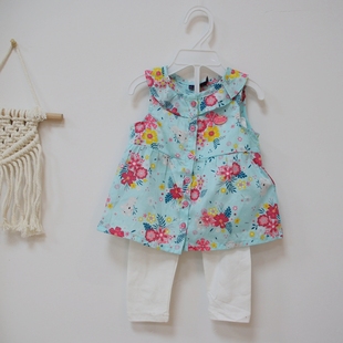 出口原单夏季婴儿女宝宝，洋气可爱碎花套装，裙衫+打底裤