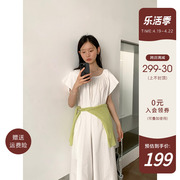 爱与南希原创设计师女装2024夏小飞(夏小飞)袖简约气质白色连衣裙长裙