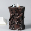 红木雕刻喜鹊登梅复古中国风创意笔筒黑檀木实木笔桶办公商务