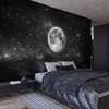 3d北欧简约宇宙星空墙纸卧室儿童，房背景墙布酒吧灰色月球壁纸壁画