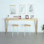 北欧简约实木吧台桌铁艺，家用靠墙窄桌子，大理石咖啡厅酒吧桌椅组合