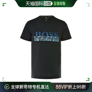 香港直邮hugoboss雨果博斯男士深蓝色蓝字棉质短袖t恤tee6-50