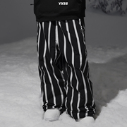 yxss黑白条纹简约滑雪裤女男款防水防寒加厚单板，小众宽松保暖滑雪