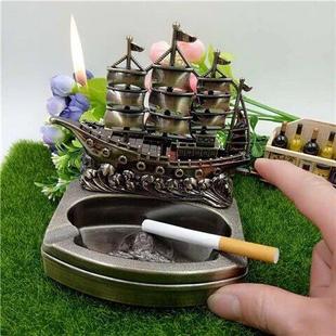 L创意十二生肖动物金属烟灰缸充气打火机办公室艺术装饰摆件台式