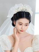 新娘日韩式蕾丝蝴蝶结头饰，大气水钻在逃公主，王冠发饰特别