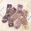 misszuing冬季袜子女袜加厚紫色，组棉毛圈袜刺绣卡通保暖袜