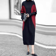 MOMI香港大牌女装冬季半高领针织打底裙时尚气质蝙蝠袖连衣裙