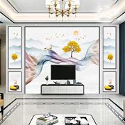 2023中式电视背景墙壁纸8d水墨山水画客厅墙纸3d影视墙布壁