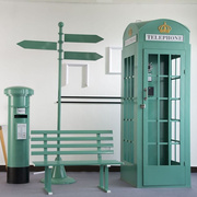 铁艺复古电话亭模型网红店摆件指示牌路牌大型拍摄道具加油机邮筒