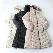 冬季女中长款长袖加厚外套连帽拉链纯色开叉时尚百搭通勤棉衣X14A