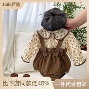 婴童套装2023秋韩版0-3岁婴，幼童碎花娃娃，衫上衣背带包屁裤两件套