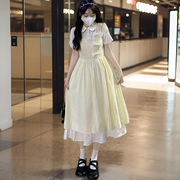 假两件连衣裙少女夏装初，中高中学生甜美新中式，旗袍长裙子.