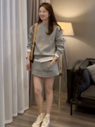 欧货韩系时尚运动卫衣，套装女2024圆领，上衣短裙休闲两件套