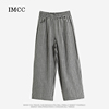IMCC设计感小众简约洋气黑白格子直筒阔腿裤女高腰宽松日系九分裤
