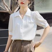 2024夏季垂感白色中袖衬衫，女轻薄修身显瘦ol别致女上衣短袖