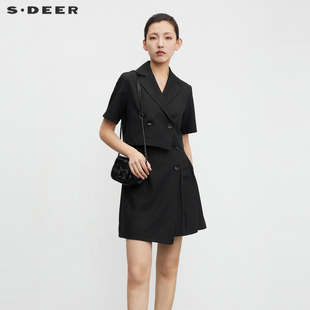 sdeer圣迪奥夏装，女学院风短款西装，黑色半身裙套装s23261401
