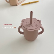 upupfour出口食品级！韩国儿童宝宝耐高温食用硅胶双耳吸管杯水杯