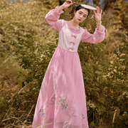 花制作新中式系列小桃花，原创民族风，刺绣连衣裙女假两件长裙冬