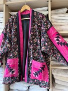 莓果粉色手工拼布 棉布拼接款和风褂外套 上身很特别～
