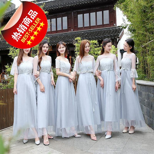 简单中国风大方长裙长款中式平时可穿伴娘服粉色韩版中长款